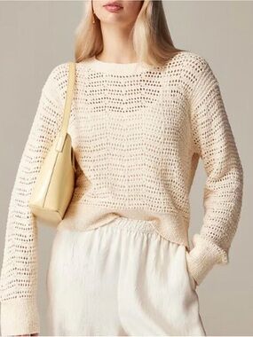 J. Crew Open-Weave Crewneck Sweater in Cream